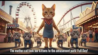 The mother cat took her kittens to the amusement park: Full Day!