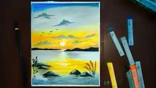 How to draw Beautiful Sunset Scenery for beginners - Soft Pastel Drawing - Landscape Painting.