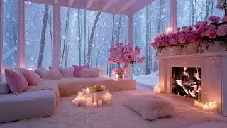 Perfect Night Sleep ❄️ Snow Wind & Warm Fireplace Sounds for Stress Relief & Romantic Pink Calm