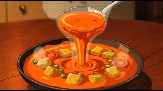 family dinner matar paneer and lachcha prantha in ghibli cooking #ghiblistyle