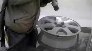 Soda Blasting Aluminum wheels, removing the paint