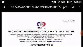 BECIL jobs 2020/Broadcast engineering consultants India limited vacancy/latest advertisement 2020