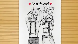 BFF Drawing - Two best friend girl drawing/ easy drawing for beginners/ Friendship day drawing / Art