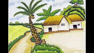 Easy village scenery drawing