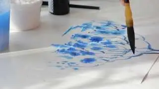 Blue abstract tree blossom painting demo