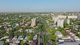 Aerial View of Jibek Jolu Ave and Sverdlov District, Bishkek in summer 2024