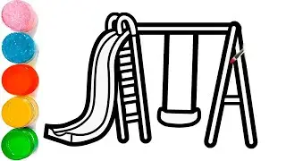 How To Draw a Swing Cradle & Slide Drawing | Beautiful Playground Drawing for Kids | Slide Drawing