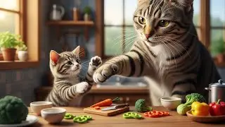 Adorable Mama Cat & Baby Cat Cooking Together | Heartwarming Miniature Cat Story