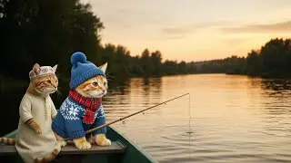 A Mother Cat’s Peaceful Fishing Day with🐱🎣  Her Kitten 🐟🔥✨