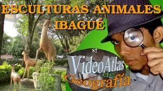 Cuatro esculturas animales en Ibagué. La garza, el venado, el oso y la danta