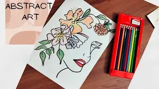 Abstract line art women || flower art print🌸🌼 || coloured pencils ✍️|| step by step