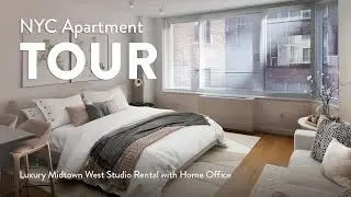 NYC Apartment Tour: Luxury Midtown West Studio Rental with Home Office (Emerald Green, 15 Line)