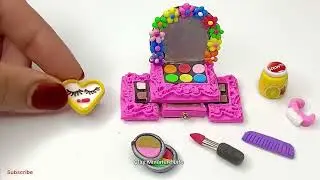 DIY How To Make Polymer Clay Miniature Makeup set, Eyeshadow, Lipstick, Bride Groom on Bicycle | Diy