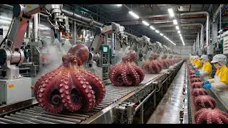 Inside a Massive Seafood Factory: Amazing Octopus Processing Line 🐙