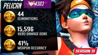 Pelican Pro Korean Tracer in ranked! 44 elims! [ Overwatch Season 31 Top 500 ]