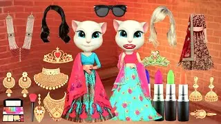 Two Talking Tom Billu dress, lipstick, Taj,  Best Colour Cat funny makeup comedy video (Part-09)