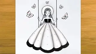 A Girl Sitting on a Swing Pencil Sketch Drawing | How to draw a girl | Easy girl drawing