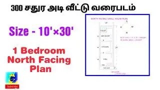 300 sq.ft | 10 x 30 | 1bhk | north facing | house plan