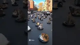 Fantasy Fuzzball Commute: When Every Cat Gets a Ride. #CatParade #RoombaCats #SurrealComedy