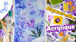 AQUARELLE et ACRYLIQUE : fleur de crocus 🌼 et one stroke