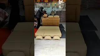 Luxury pure beige plus high pillow 2+1 split two rows of three seats,  RV convertible bed seat.