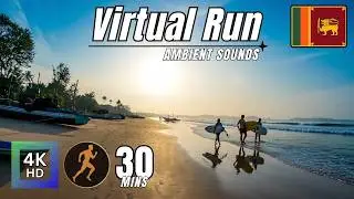 Virtual Run. Beach Sunrise. 4k | Sri Lanka. | Treadmill Workout Scenery. Beach and Railway Run.