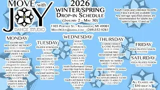 Move with Joy- 2026 Winter/Spring Schedule class description breakdown #danceclasses #movewithjoy