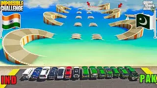 India Vs Pakistan SUV Cars EXTREME Water Curve Ramp Jump Challenge | Gta 5 Gameplay