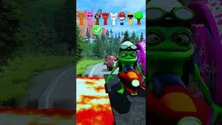 FUNNY CARS | CRAZY FROG & GUMMY & BARBIE & MARIO & SPONGEBOB &  SPRUNKI VS BOLLARD | BEAMNG DRIVE