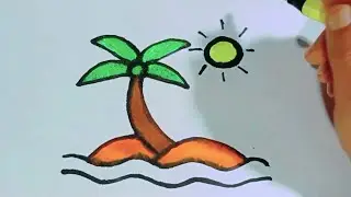 How to Draw Easy Mountain and Tropical Island Scenery  Oil Pastel Drawing with pencil colour  step