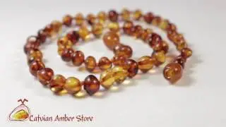 Polished Baroque Style Light Cognac Baltic Amber Teething Necklace