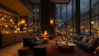 Cozy Bookstore Café with Rainy Ambience 🌧️ Relaxing Jazz Background Music & Fireplace Sounds to Work