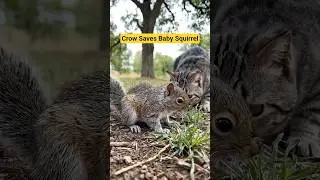 Crow Saves Baby Squirrel #crow #squirrel  #cat #rescue #respect