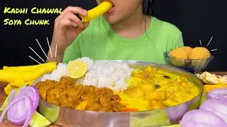 Eating Kadhi Chawal, Soya Chunk Curry & Besan K Laddu | ASMR EATING | MUKBANG | BIG BITES |