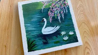 Swan in the lake painting #beginnerpainting #acrylictutorial #landscapepainting