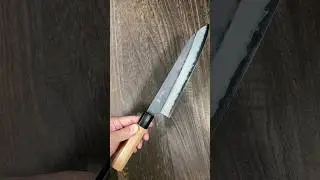 Yoshimi Kato Aogami Super Clad Kurouchi Chef's Gyuto Knife 210mm with Black Cherry Octagonal Handle