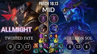 T1 Allmight Twisted Fate vs Aurelion Sol Mid - KR Patch 10.13