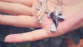 NL151118 3 titanium steel crystal devil and angel cross couple necklace
