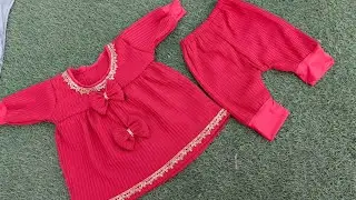 Newborn Baby Girl frock and trouser cutting and stitching tutorial | winter outfit