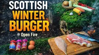 Cooking a Chicken Cheeseburger in the Scottish Winter | Open Fire & Nature❄️🔥