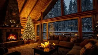 Ethereal Winter Haven | Cozy Christmas Cabin Fireplace and Snowy Forest View for Relaxation