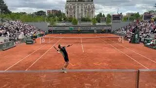 Andrey Rublev power Hitting at Roland Garros 2025 - Court Level View