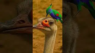 A colorful bird helps the baby ostrich #colorfulbird #ostrich #healing #nature #shorts