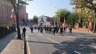 Sandy Row District Royal Black Preceptory feeder parade crossing the historic Boyne Bridge.