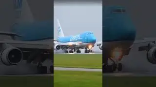 Very Wet landing !  KLM 747 freighter landing on a soaked runway.  #plane #boeing #747 #freighter