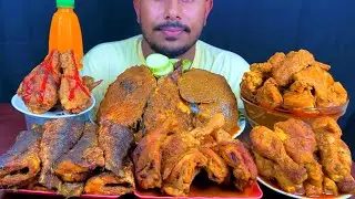 Eating Pangas Fish Curry,Chicken Curry,Chicken Fry,Fish Fry With Rice Salat || Asmr Mukbong Show