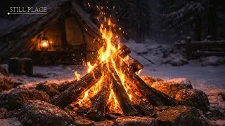 8Hours of Cozy Winter Campfire in Snowy Forest 🔥 Relaxing Crackling Fireplace Sounds for Sleep&study