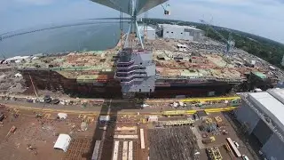Time Lapse: John F. Kennedy aircraft carrier island moved into place