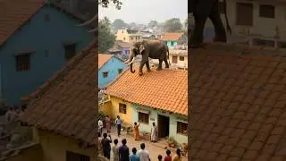SHOCKING ELEPHANT LEAPS FROM ROOFTOP IN INDIAN TOWN! #asianelephant #wildlife #animal 🐘