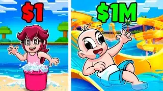 PARQUE ACUÁTICO de $1 vs $1,000,000 en Minecraft! 🌊🤑😂 Batalla de Construcción BEBÉ NOOB y NOOBSI